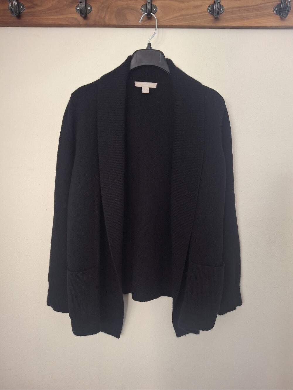 BANANA REPUBLIC Black Cashmere Open Front Shawl Collar Cardigan Sweater-Size L